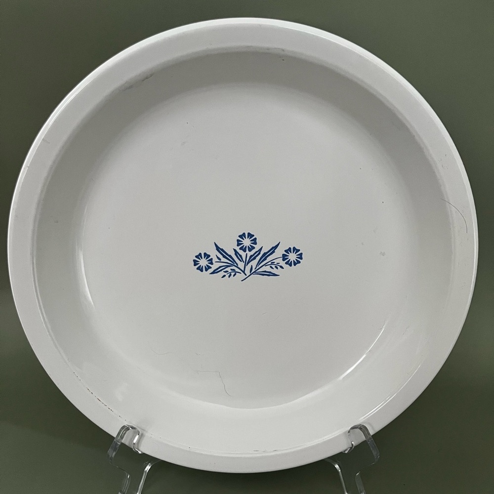 Vintage 1970's Corning Ware P-309 Blue Cornflower  9" Glass Pie Pan Bake Dish